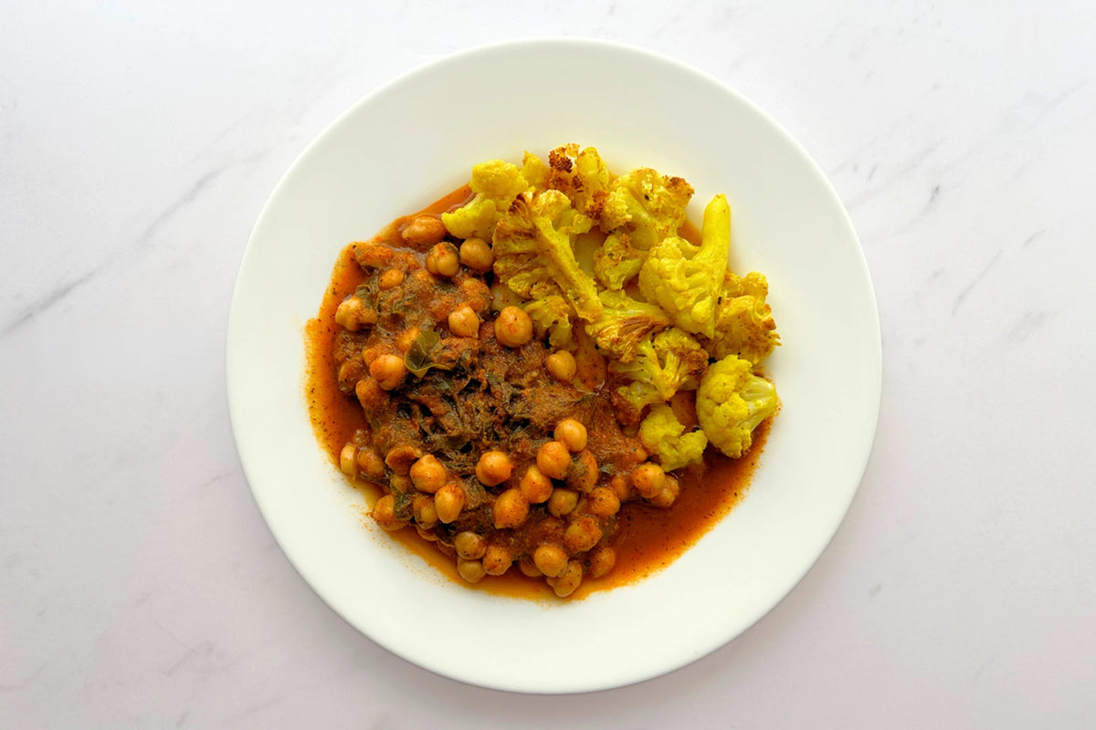 Garbanzos con acelgas y coliflor al curry