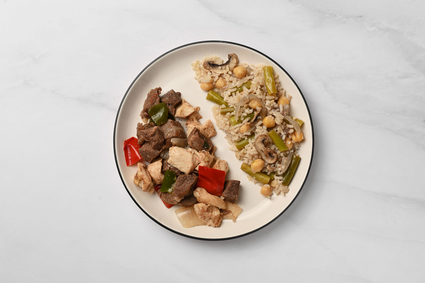 Alambre mixto con garbanzo, ejote y arroz