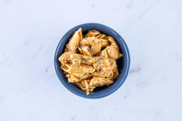 Pasta con camarones alioli