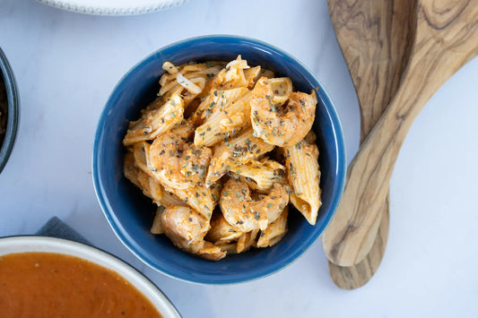Pasta con camarones alioli