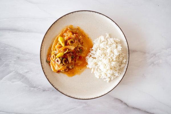 Pescado a la veracruzana con arroz